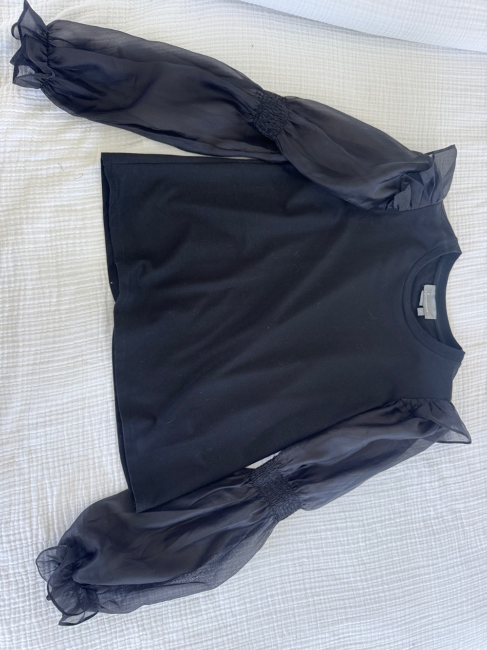 Anthropologie Black Puff Organza-Sleeve Sweatshirt